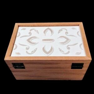 Source Unknown Wooden Box with White Floral Design